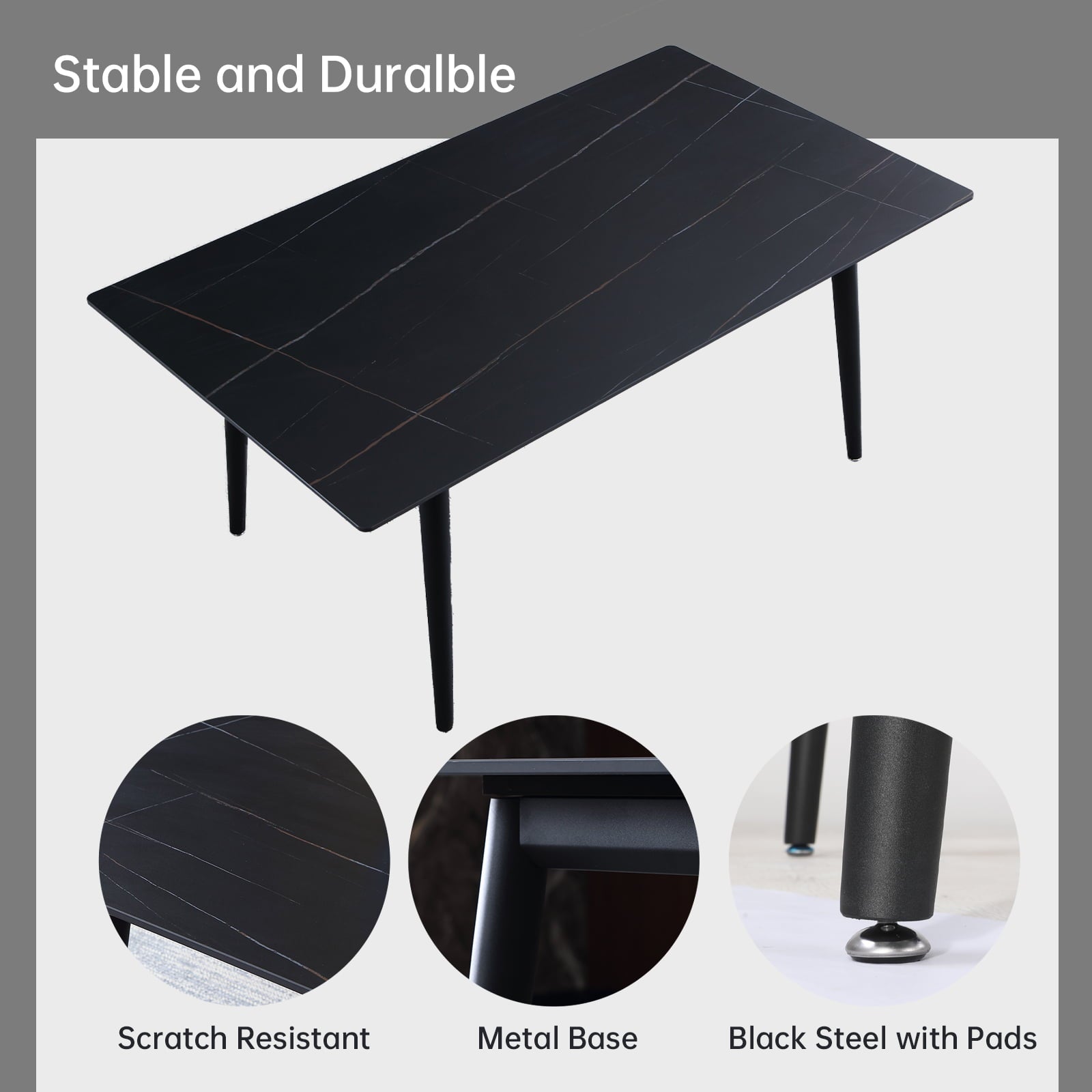 Dining Table, Modern Kitchen Table Set Top with Slate Stone, Metal Base & Legs, Dining Room Table and Chairs