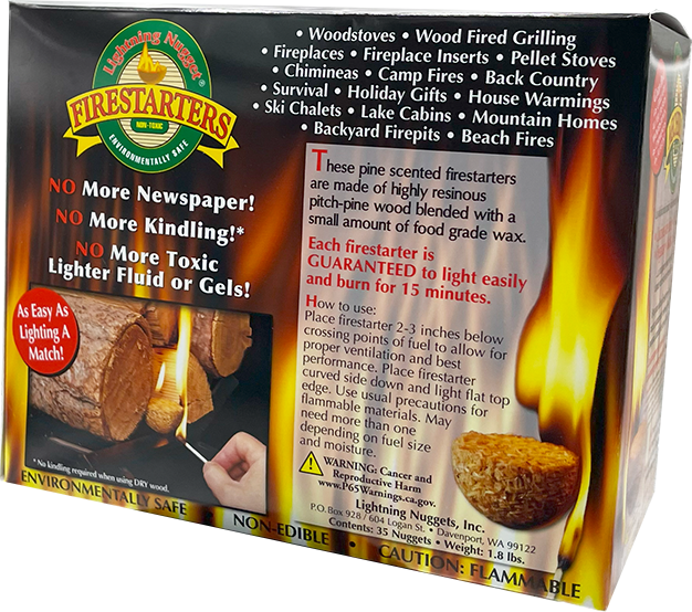 Lightning Nuggets - All Natural Fire Starters - Lightning Nugget 35 Count box with each nugget measuring 2 1/8