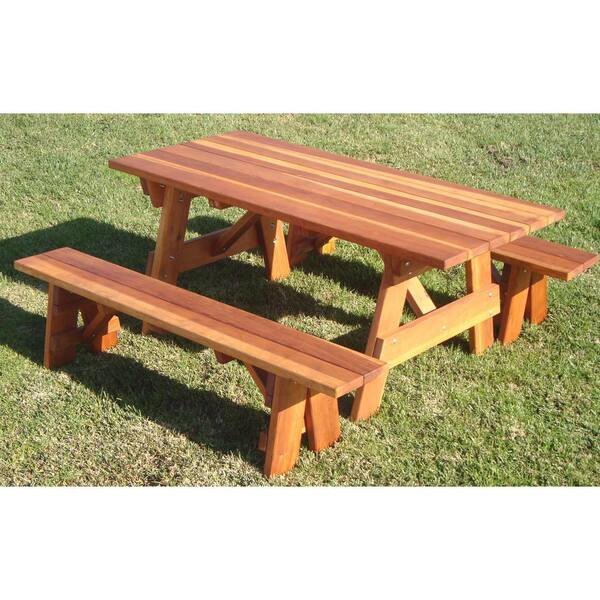 1905 Super Deck Finished 5 ft. Redwood Outdoor Picnic Table with Separate Benches