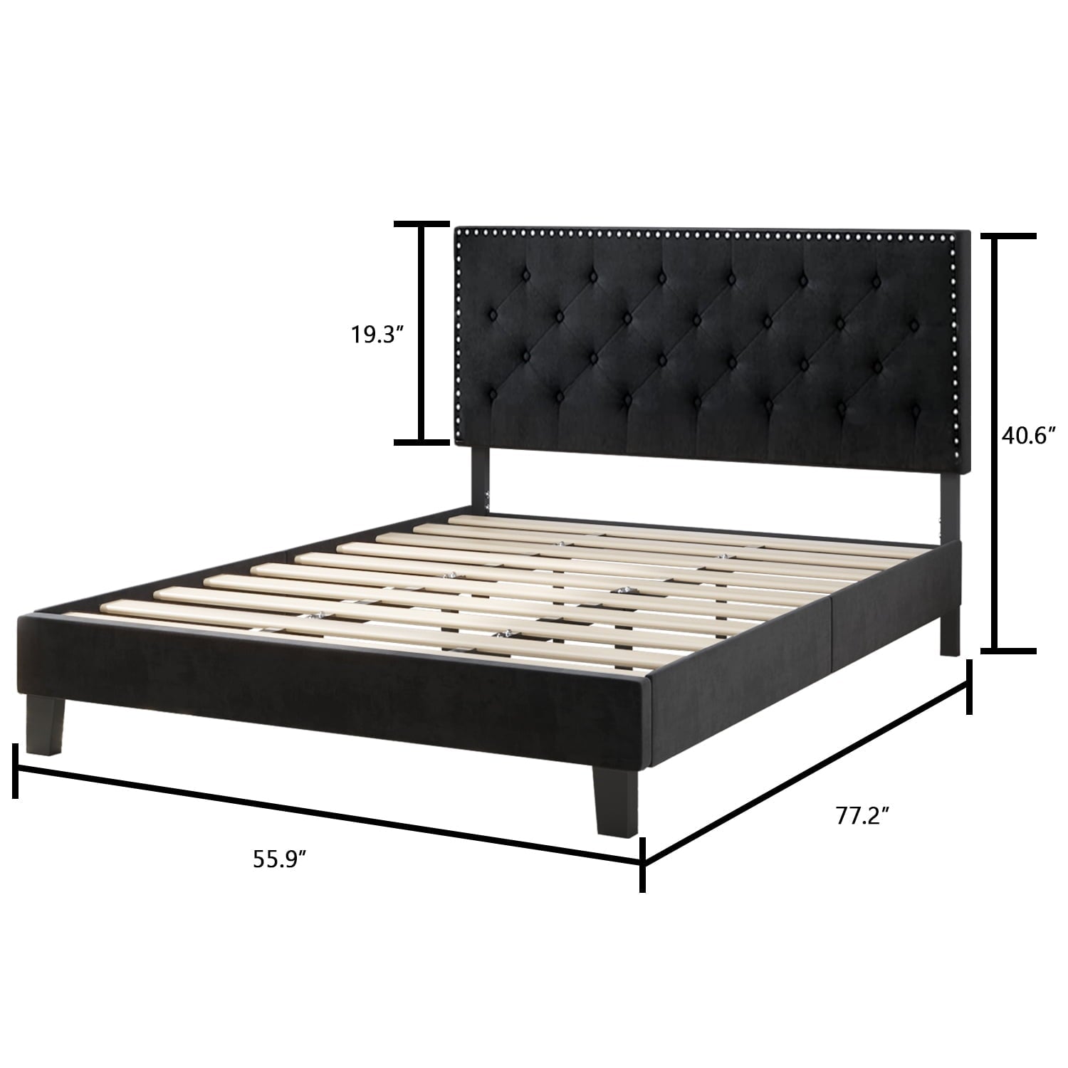 Catrimown Full Bed Frame, Upholstered Platform Bed Frame with Adjustable Button Tufted Nailhead  Headboard, Black