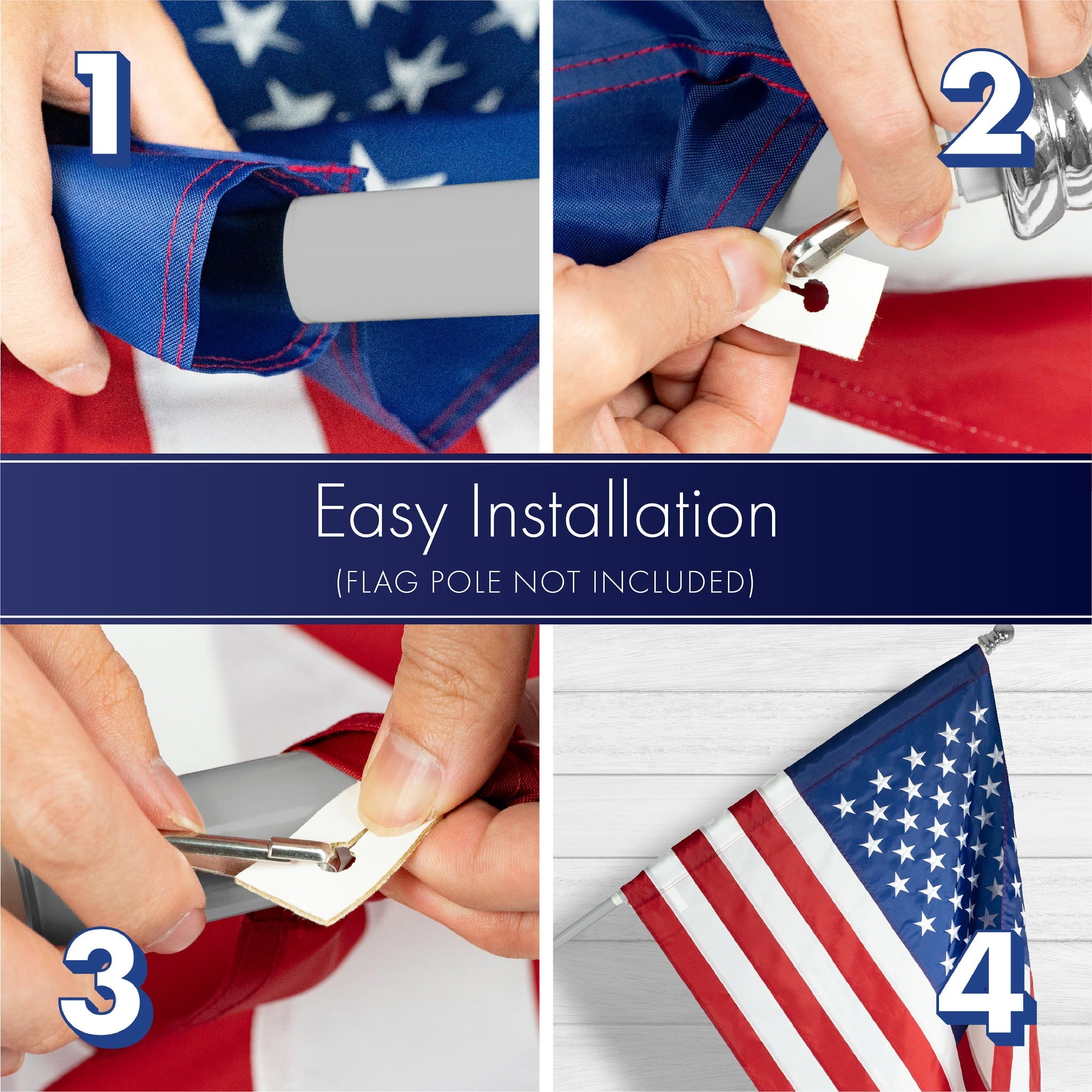 G128 - American USA US Flag 3x5 Ft Pole Sleeve Banner Style Embroidered Stars Sewn Stripes Pole Sleeve (Flag Pole is NOT Included)