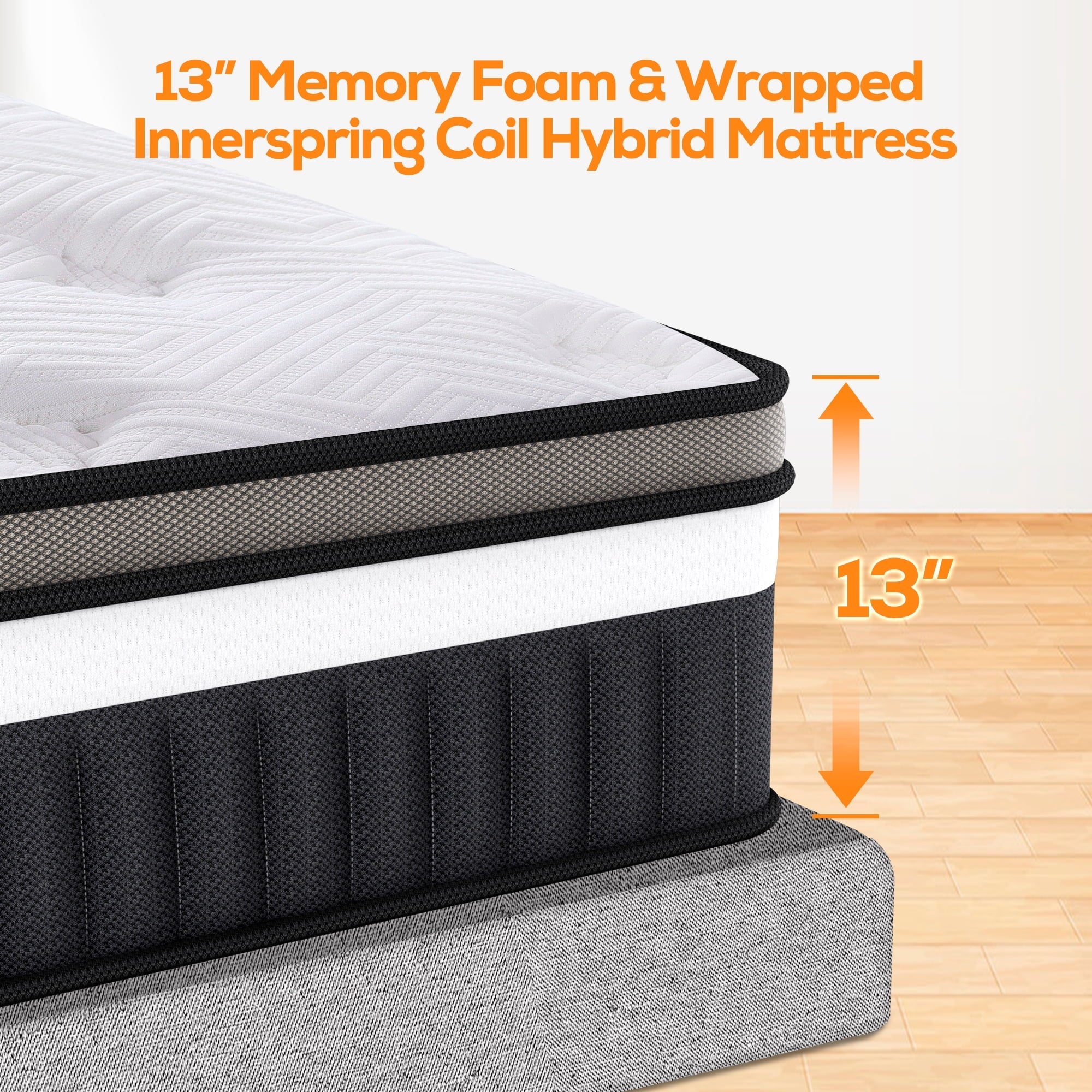 13 inch Memory Foam Innerspring Hybrid Mattress in a Box, Breathable Bed Mattress with CertiPUR-US Certified Foam for Sleep Supportive & Pressure Relief, King