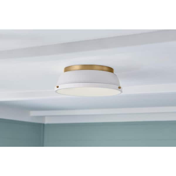 Taspen 14 in. White and Antique Brass CCT Color Temperature Selectable LED Flush Mount Ceiling Light Fixture