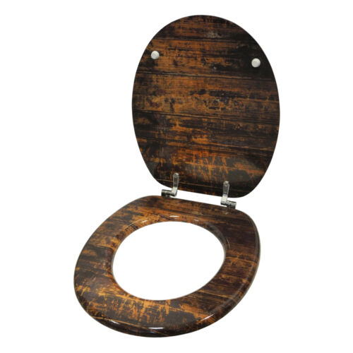 Sanilo Round Soft Close Adjustable Toilet Seat, Vintage Wood