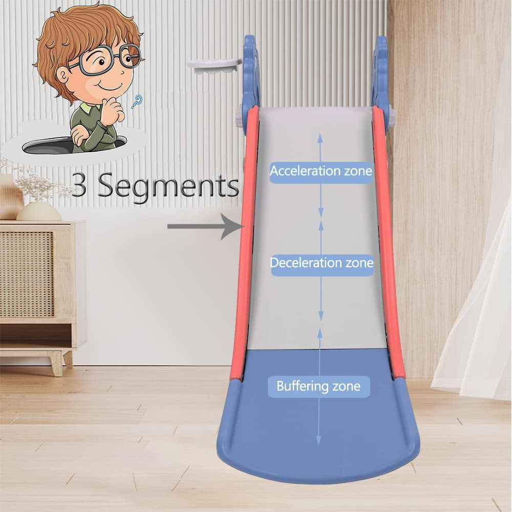 3 in 1 Slide for Kids, Toddler Slide Climber Set for Indoor Outdoor, Freestanding Game Slide with Extra Long Slipping Slope, Basketball Hoop and Ball for Boys & Girls (Blue)