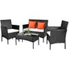 Costway 4PCS Rattan Patio Furniture Set Cushioned Sectional Sofa Chair Coffee Table Red