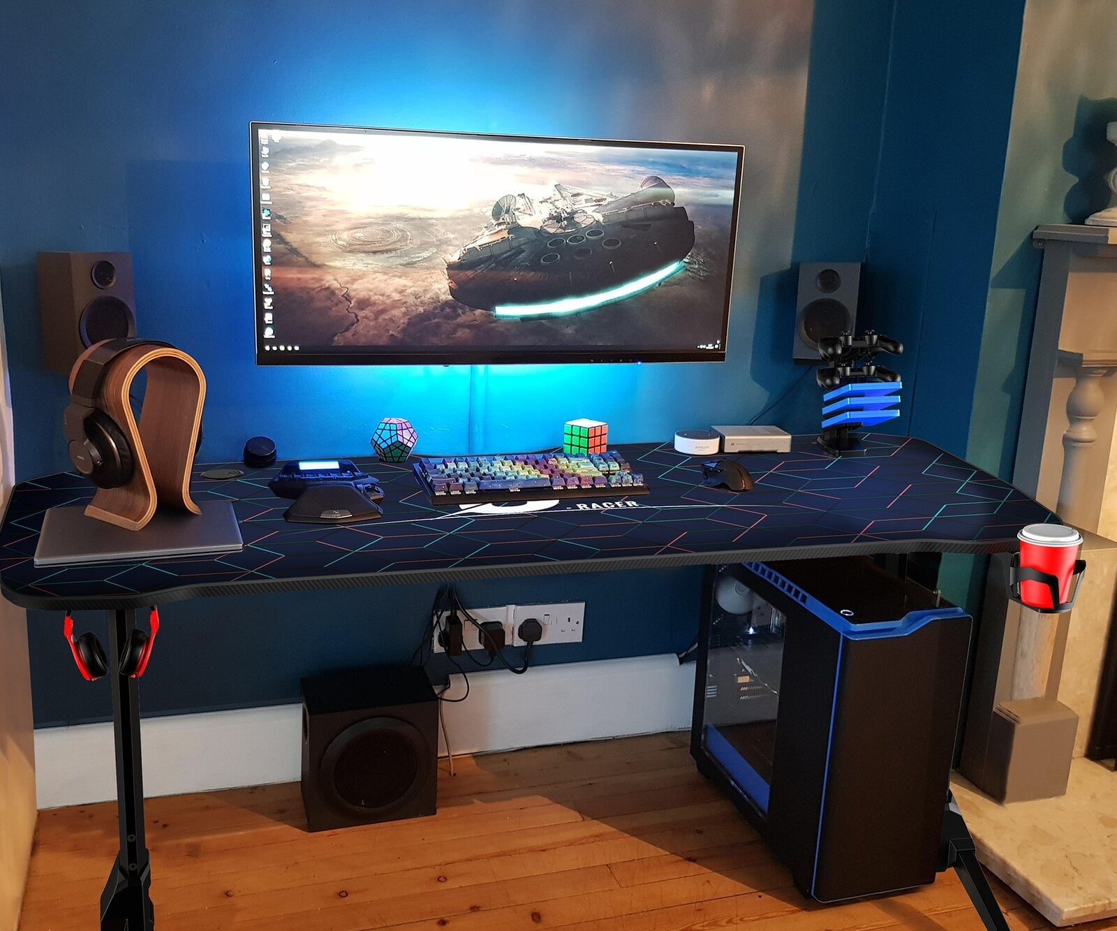 Lacoo Gaming Desk Steel Frame Y-shaped Gaming Desk with Adjustable Height, Black 63