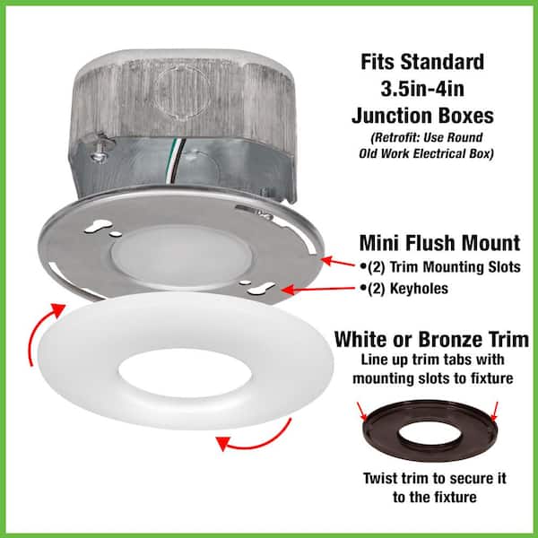 5 in. Mini Closet Light LED Flush Mount with White and Bronze Trims fits 3.5 in. 4 in. Junction Boxes 7-Watt (12-Pack)