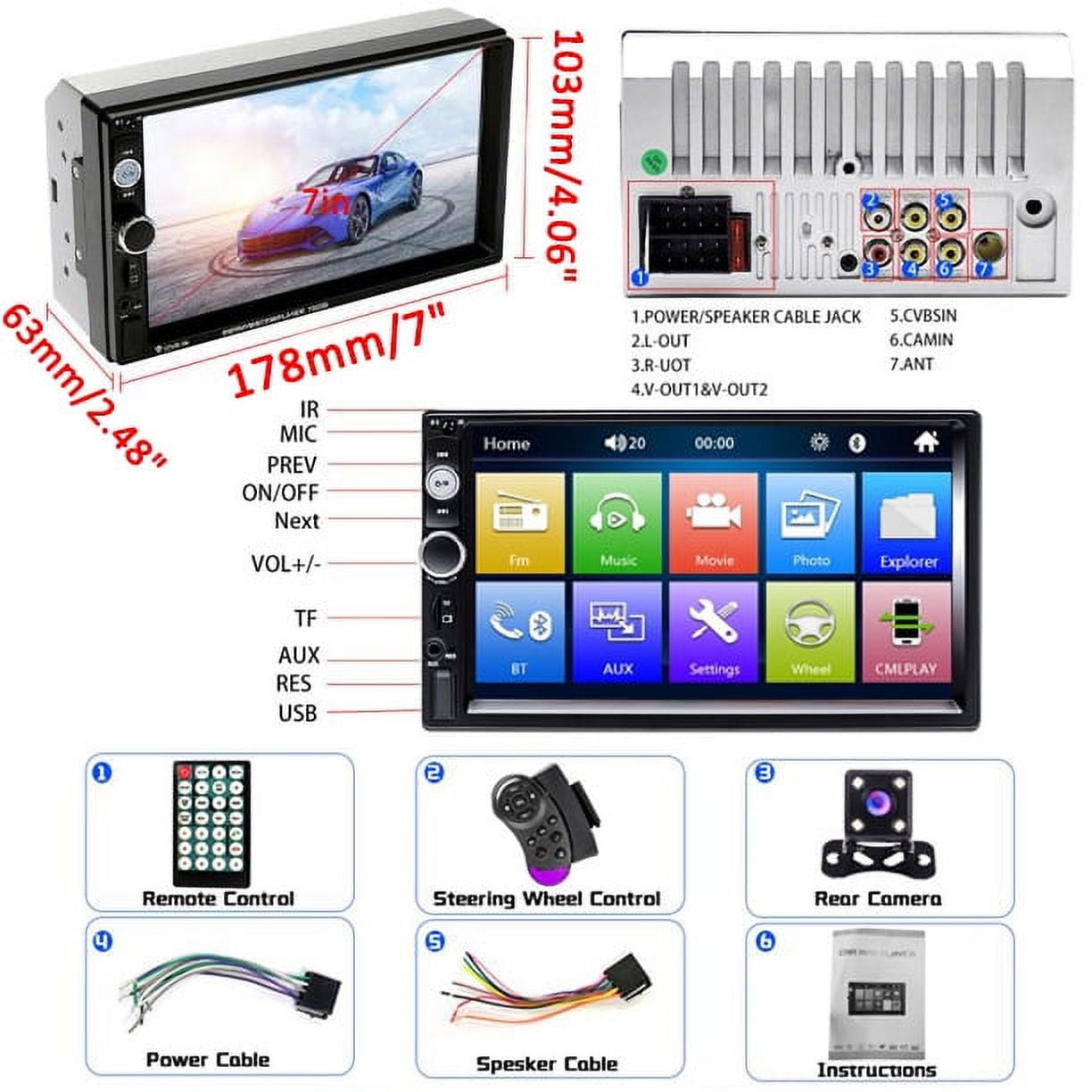 Podofo 12V Universal Double 2 Din 7