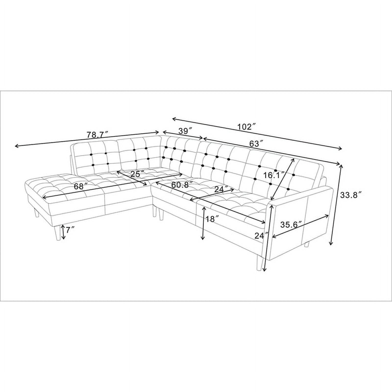 Lucille Modern Living Room Top Leather Corner Sectional Couch in Cognac Tan