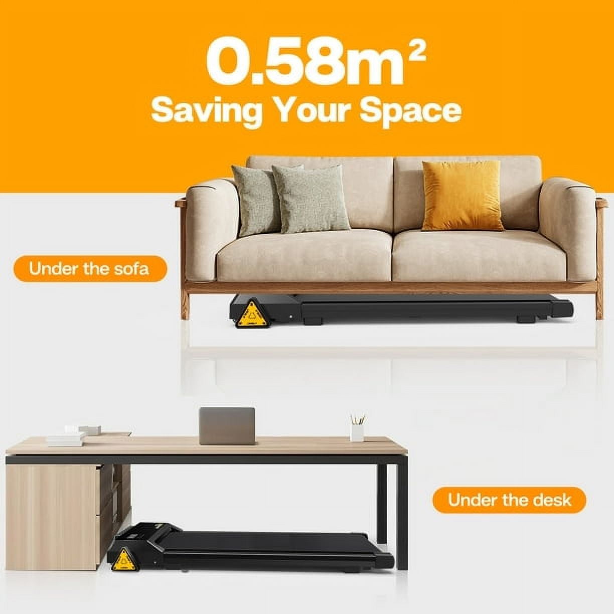 Clearance! 2.5HP Under Desk Electric Treadmill, MINI Waking Jogging Machine Installation-Free, Remote Control Portable Walking Machine with Bluetooth APP for Home, Office & Gym