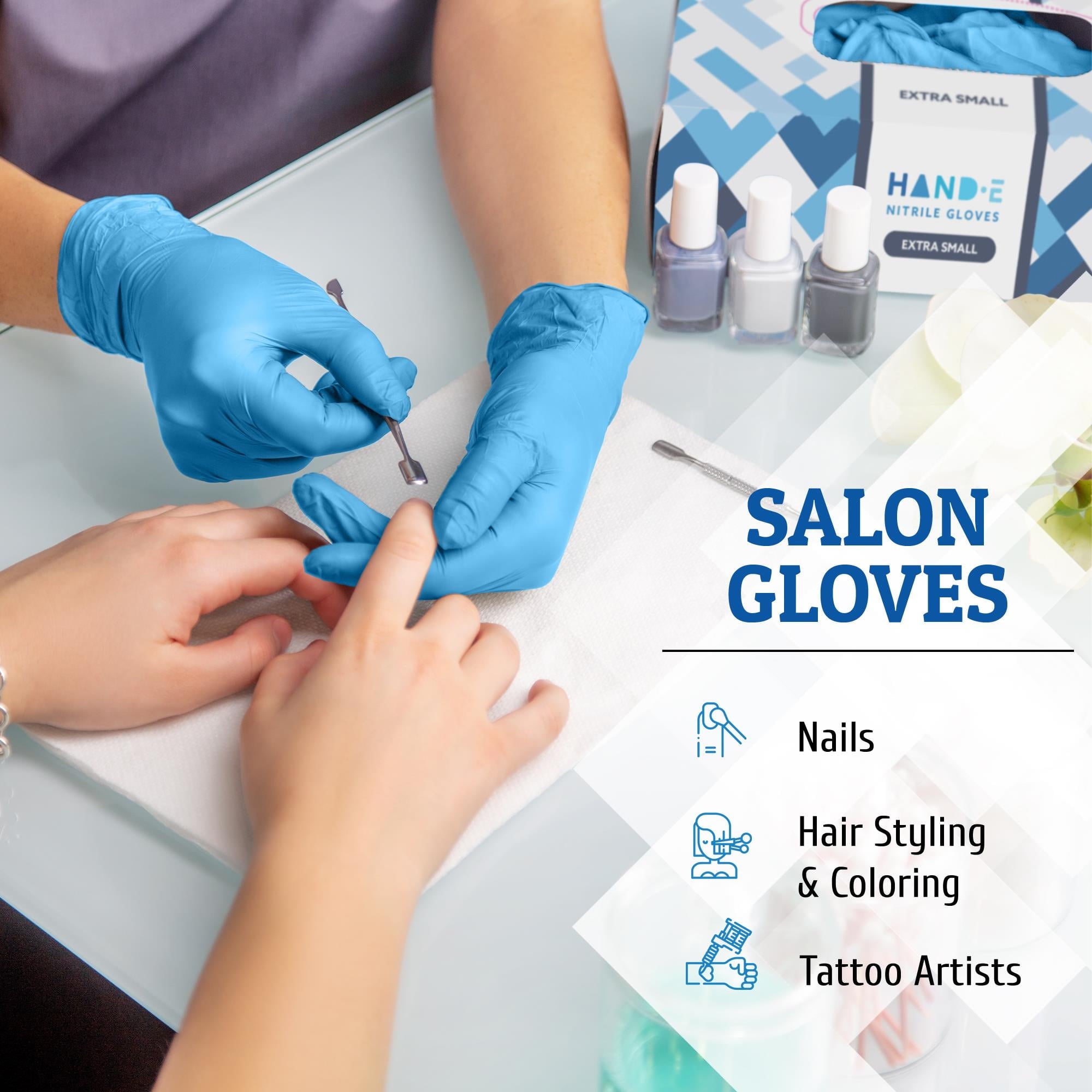 Hand-E Nitrile Gloves (L -100 Count) 3 Mil, Blue Disposable Latex and Powder Free Medical and Household Gloves