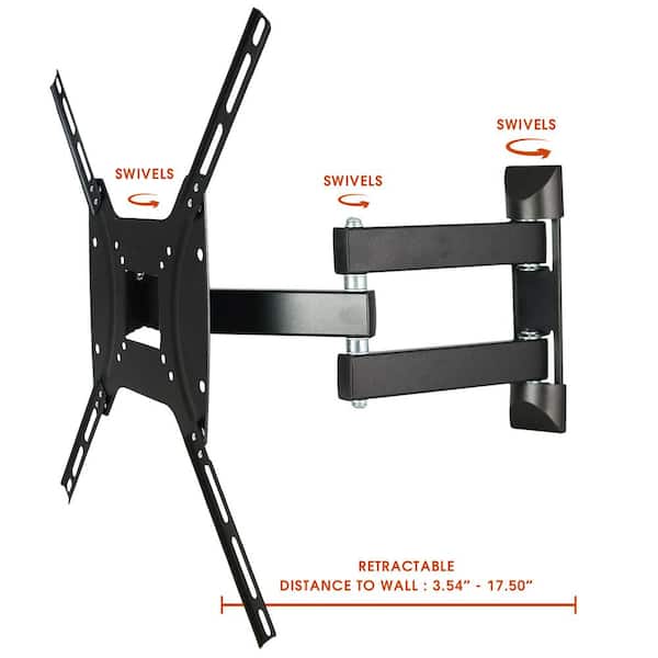 26 in. to 55 in. Full Motion Single Stud Television Wall Mount in Black