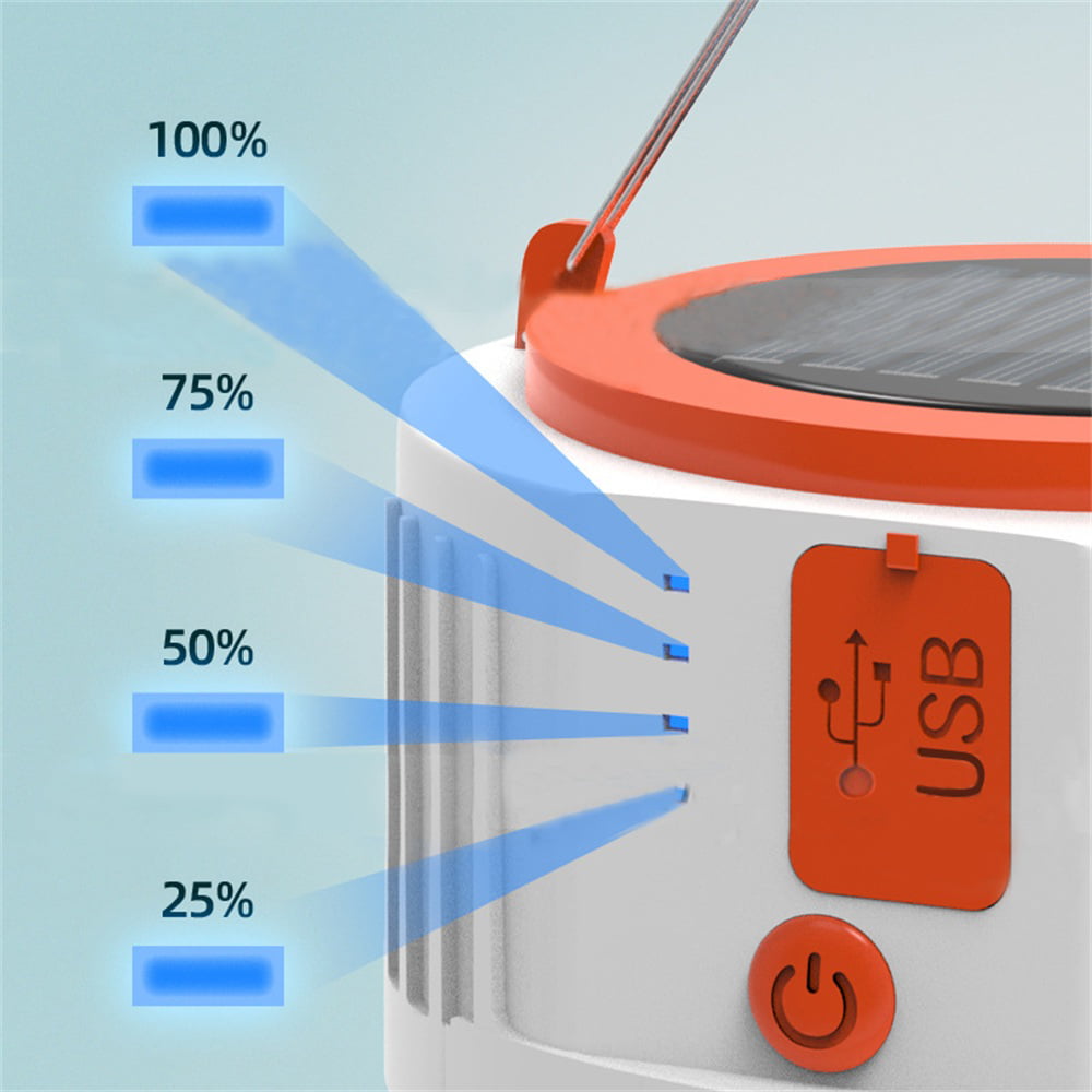 LED Camping Lantern Rechargeable, 4 Light Modes, 2400mAh Power Bank, IP44 Waterproof, Solar Camp Lantern with USB Cable, for Equipment Charging, Life Saving Kit, Hiking, Fishing, Home, Camping