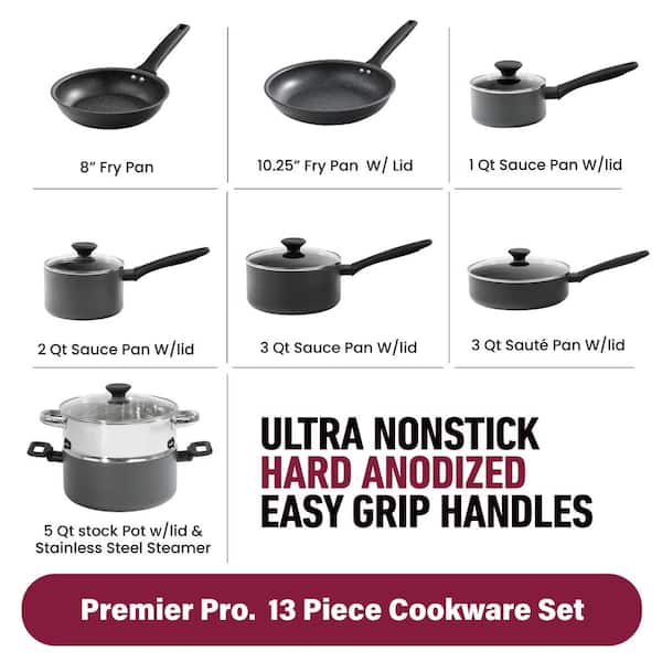 Pro Premier Non-Stick Hard Anodized Aluminium 13 Piece Cookware Set
