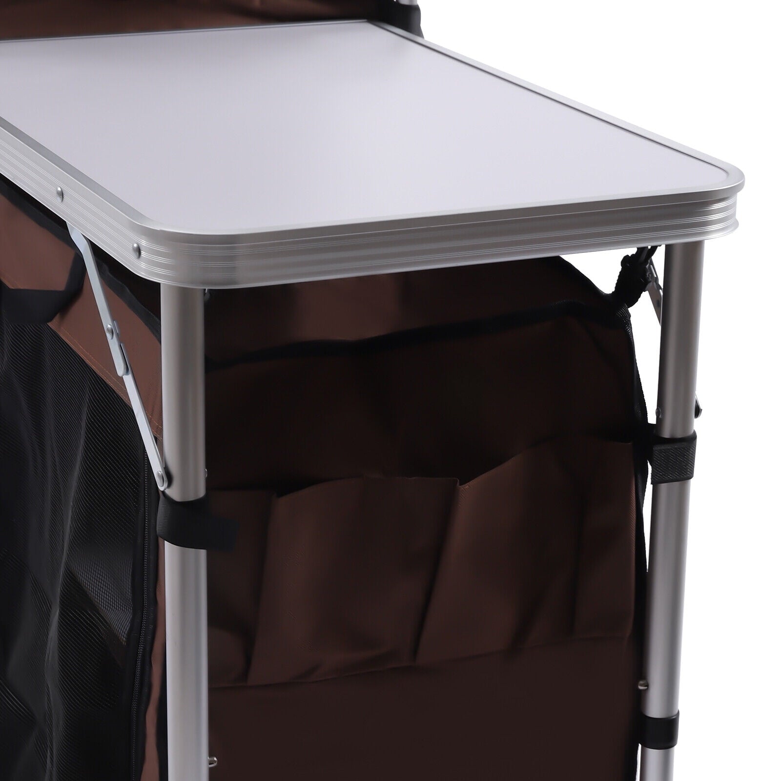 Camping Table with Storage Organizer and Windscreen Portable Outdoor Cooking Table Foldable Camp Table Camping Kitchen Station with 2 Side Tables for BBQ Grill Picnics