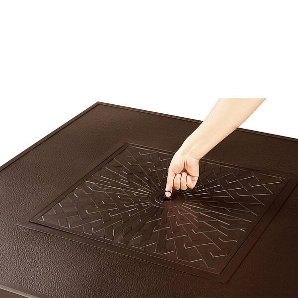 42 in. x 42 in. Brown Square Aluminum Propane Fire Pit Table with Glass Beads, 2 Covers, Lid, 55,000 BTUs