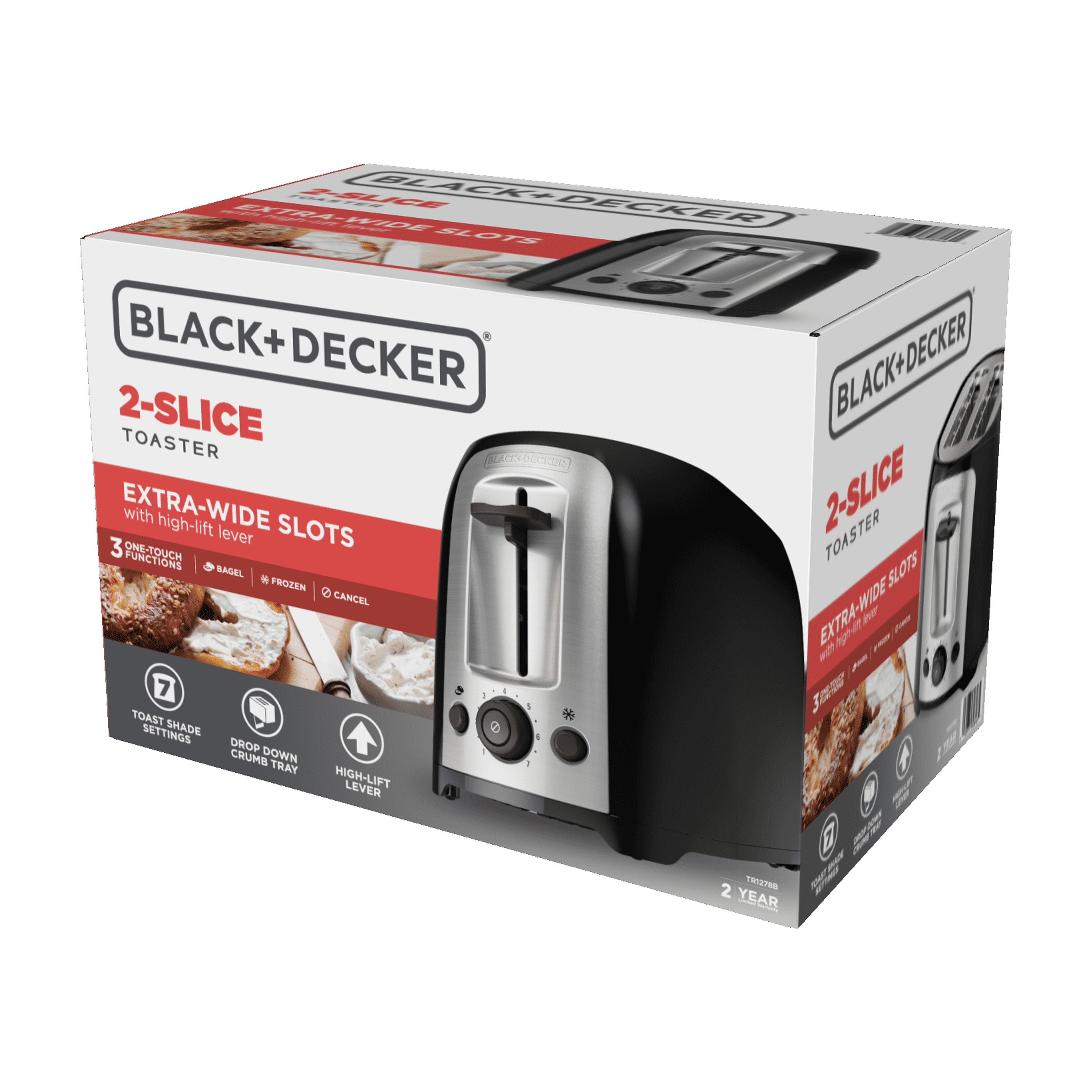 BLACK+DECKER 2-Slice Extra Wide Slot Toaster, Black, Silver, TR1278B