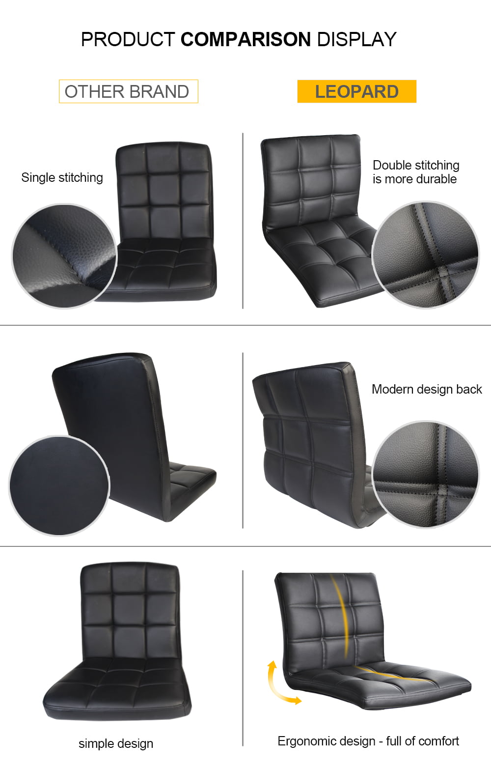 Leopard PU Leather Padded Square Back Adjustable Swivel Bar Stools,Black