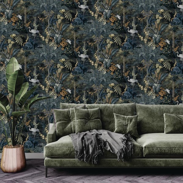 Masoala Forest Navy Non-Woven Non-Pasted Wallpaper (Covers 56 sq. ft.)