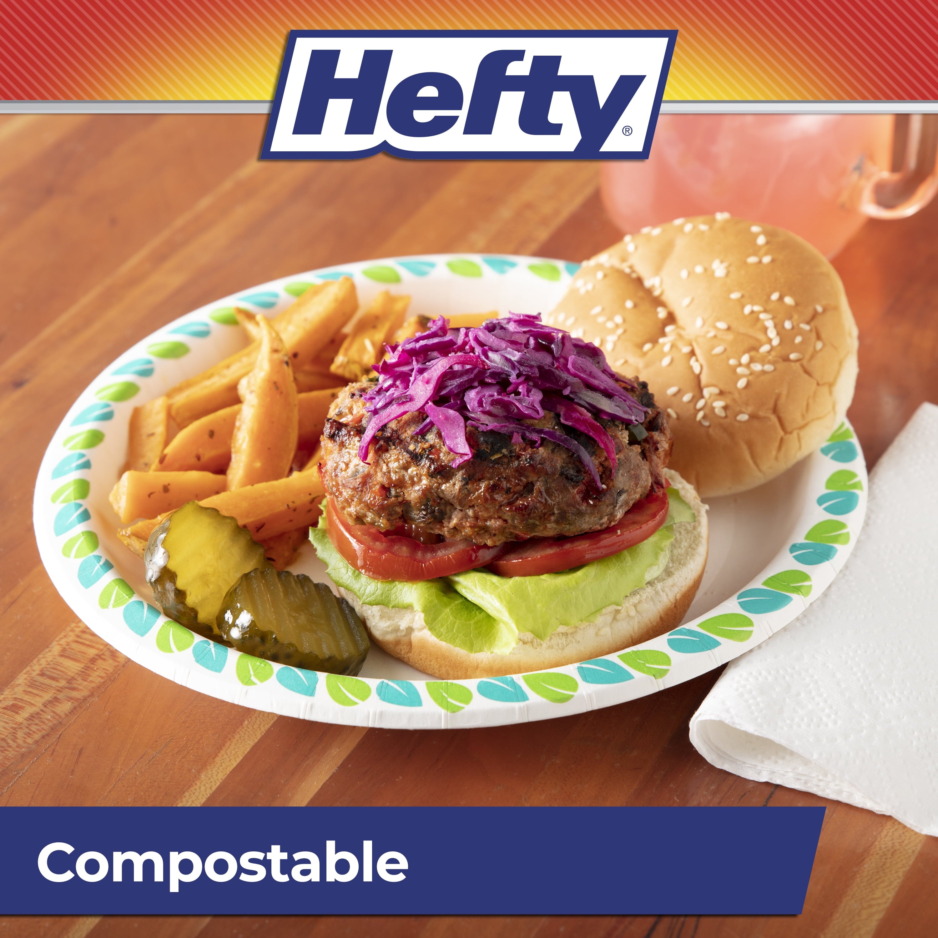 Hefty Compostable Printed Paper Plates, 8.6 Inch, 20 Count