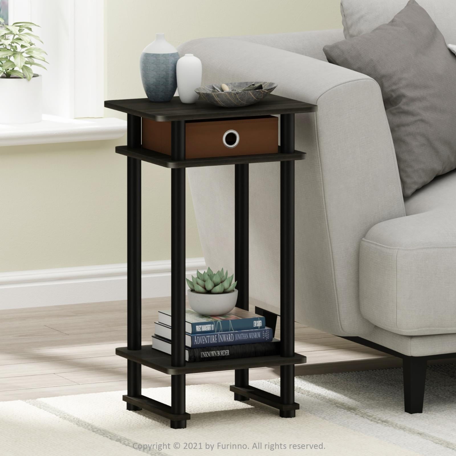 Furinno Turn-N-Tube Tall End Table with Bin, Espresso/Brown