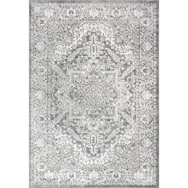 Modern Persian Vintage Medallion Light Gray 5 ft. x 8 ft. Area Rug