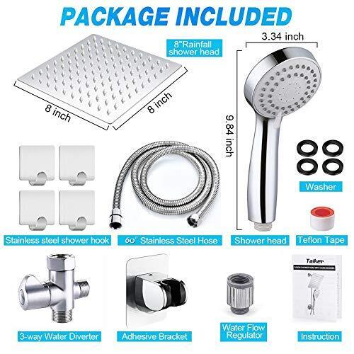 Head, High Pressure 8'' Rainfall Stainless Steel Shower Head/Handheld Combo with