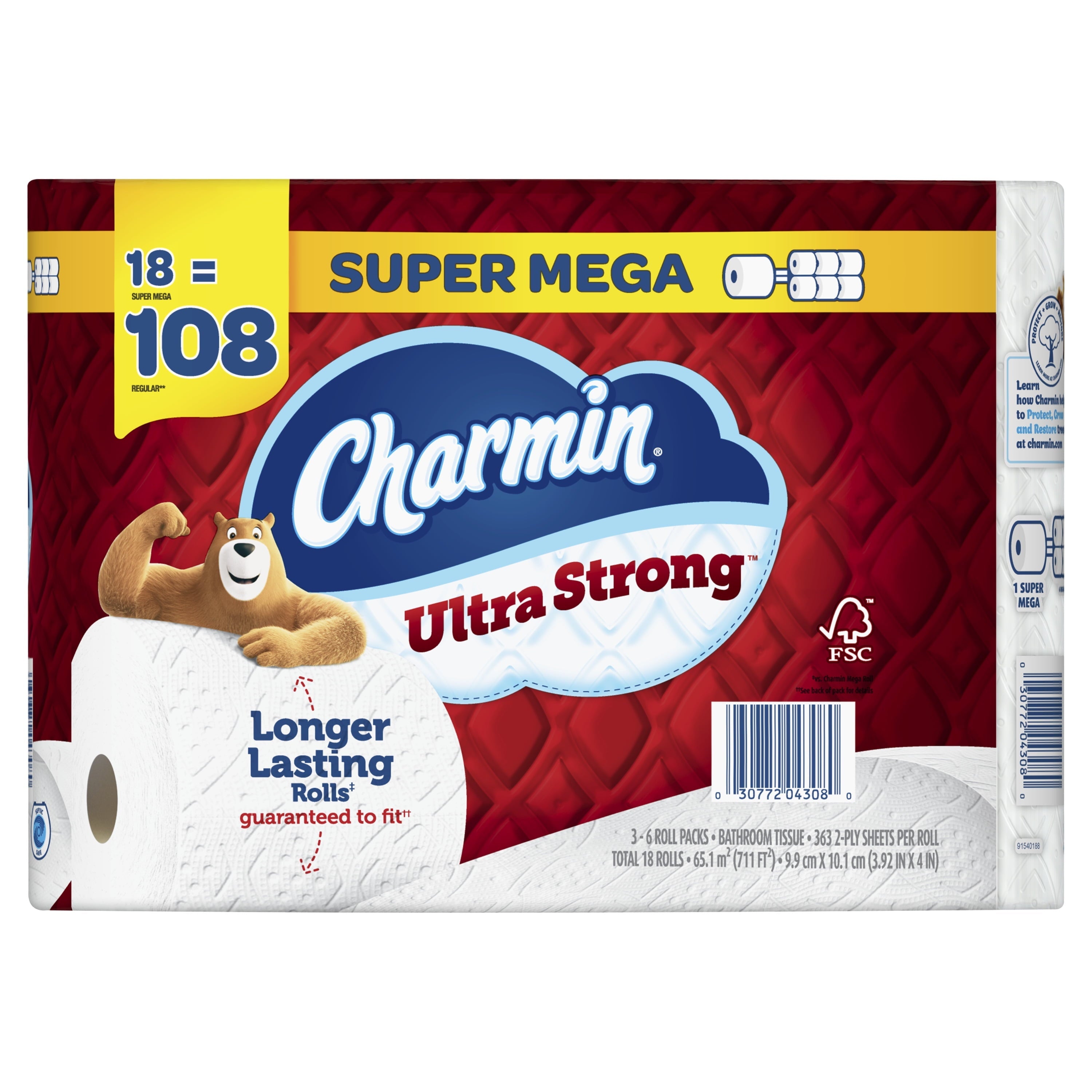 Charmin Ultra Strong Toilet Paper, 18 Super Mega Rolls