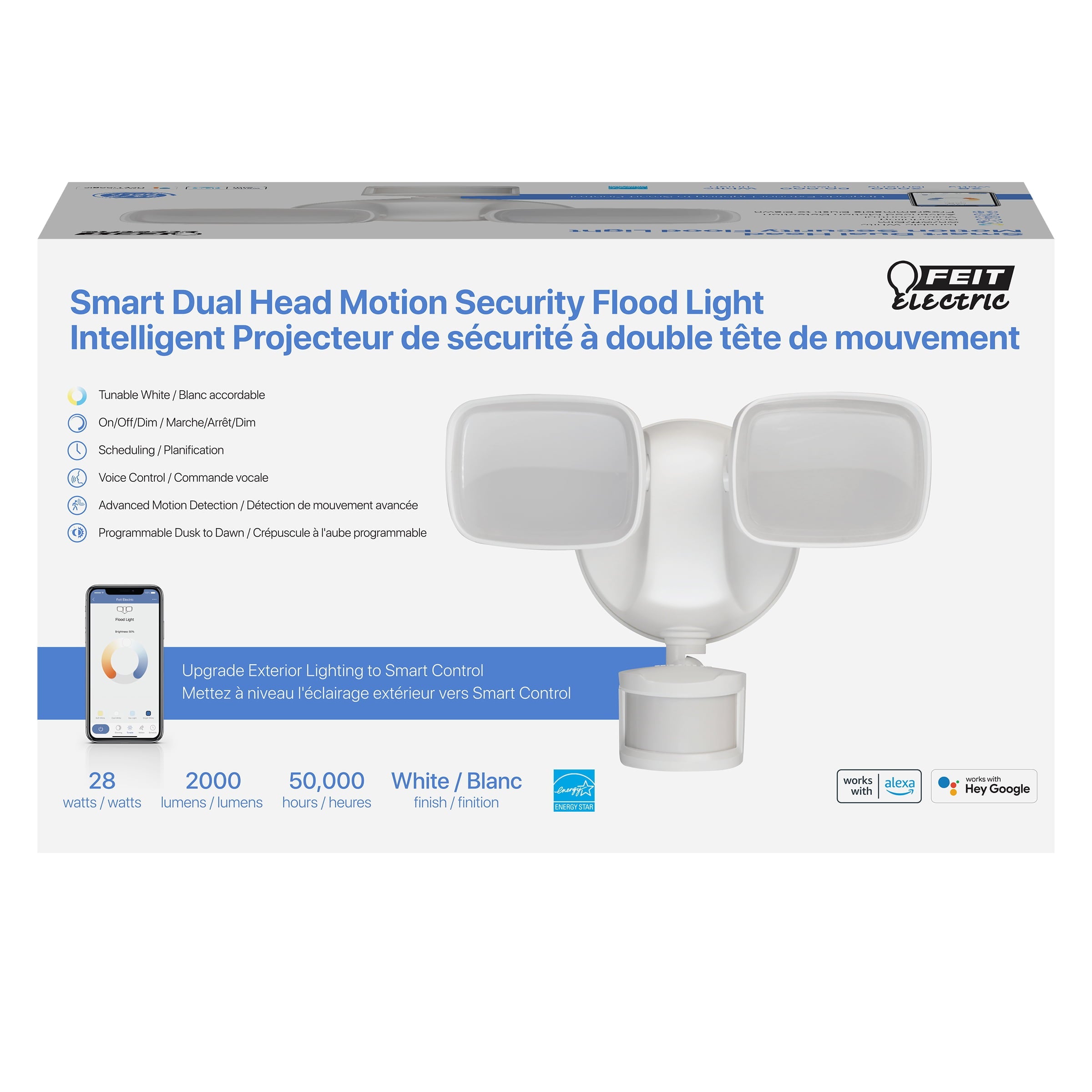 Feit Electric 120° Dual Adjust Smart Hardwire Tunable White Motion Security LED Flood Light 2K Lumen