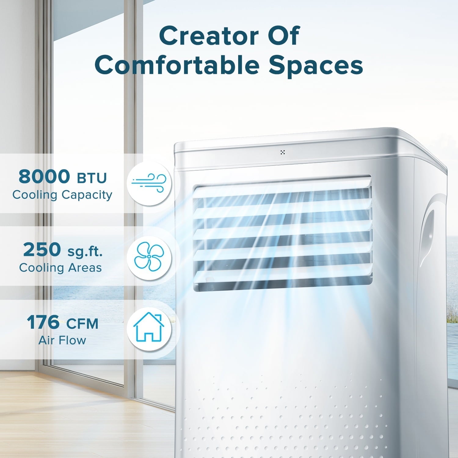 Auseo 5,200 BTU(8000 BTU ASHRAE) Portable Air Conditioners, 3 in 1, Remote Control & Window Kit, Quiet AC Unit for Room/Office