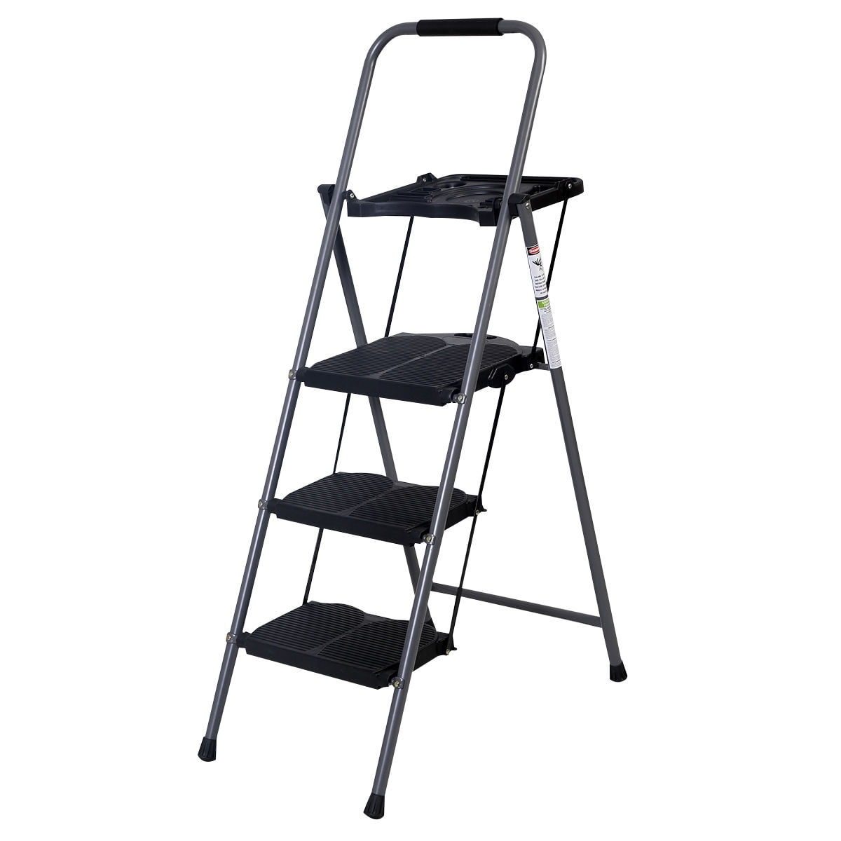 Goplus New Hd 3 Step Ladder Platform Folding Stool 330 Lbs Capacity Space Saving W/tray