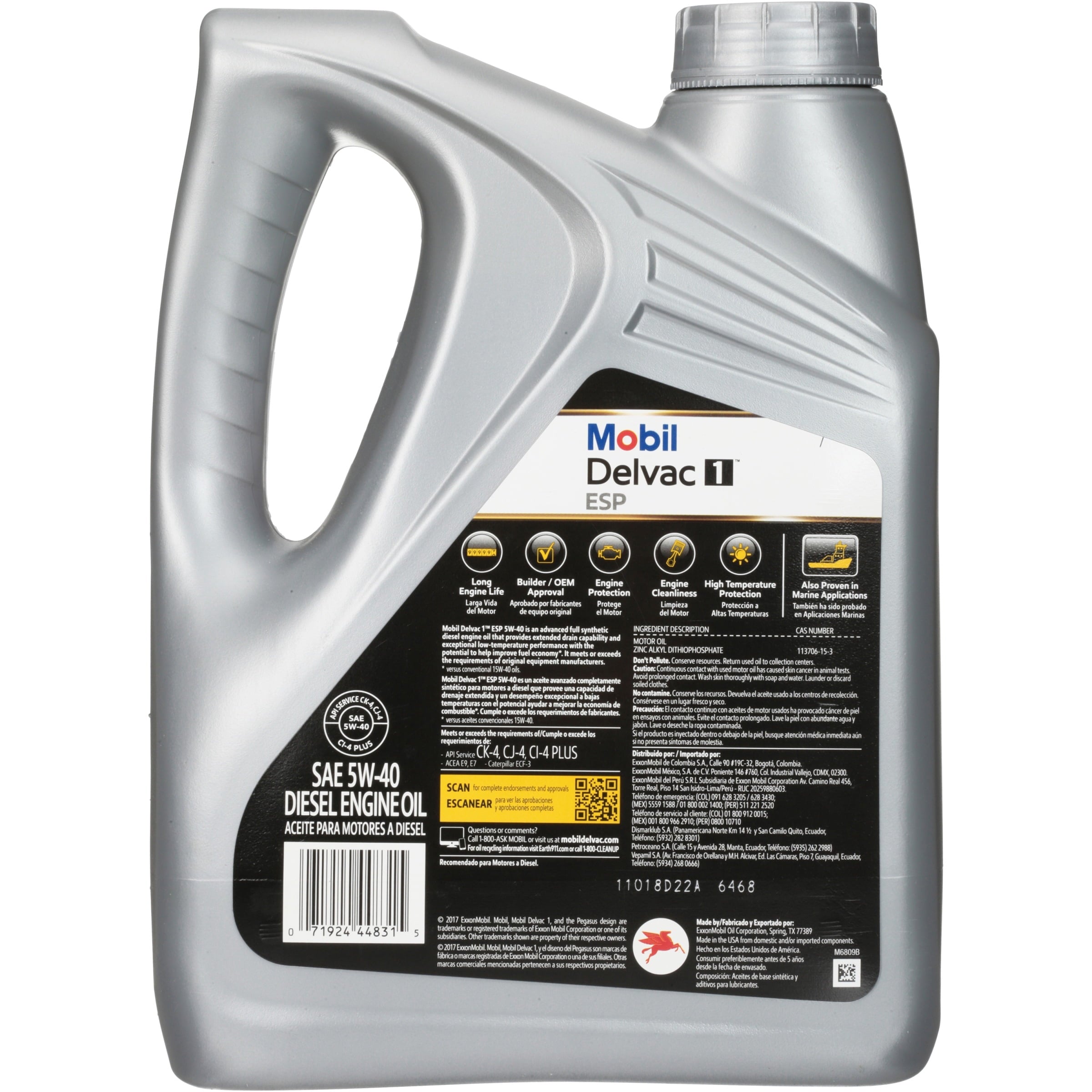 Mobil Delvac 1 ESP Heavy Duty Full Synthetic Diesel Engine Oil 5W-40, 1 Gal.