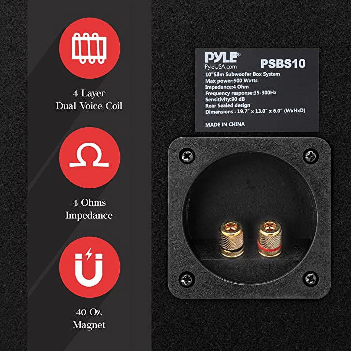 Pyle Slim Subwoofer Box System 500 Watts High Powered 10-inch Woofers with a Non-Pressed Paper Cone