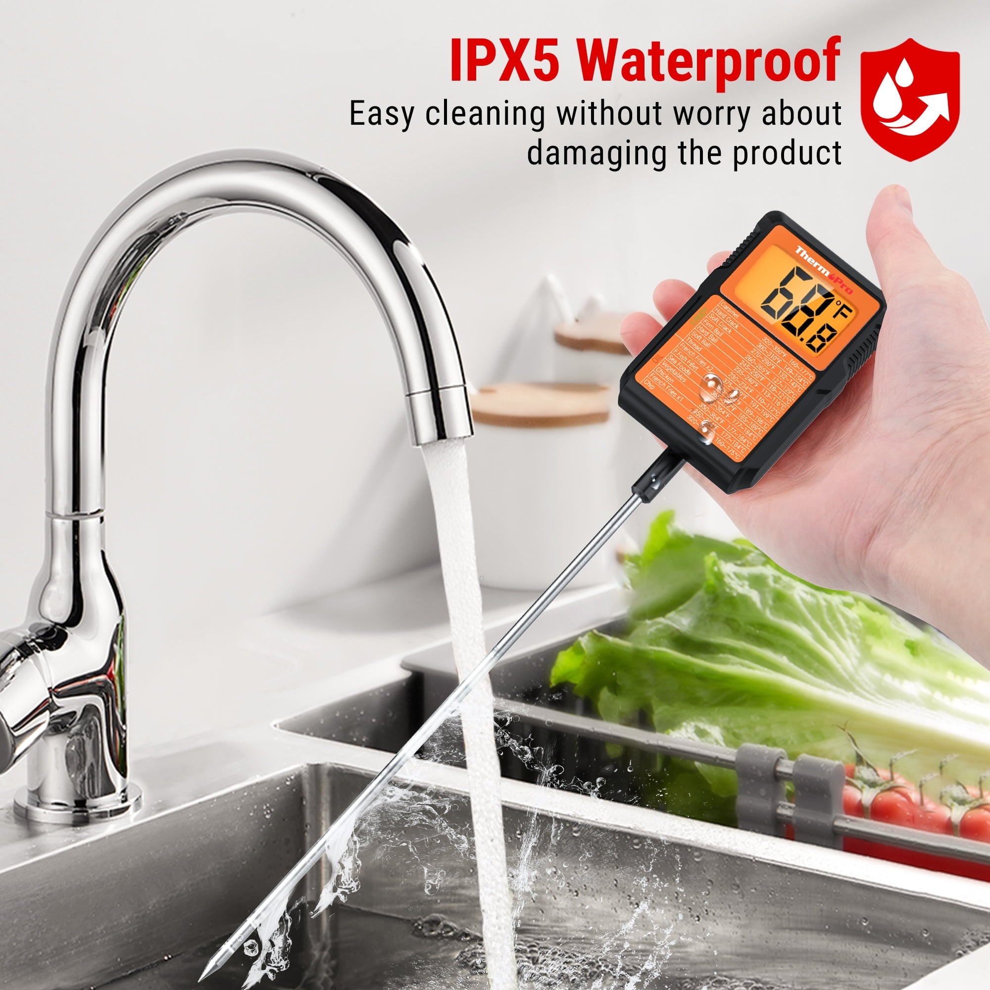 ThermoPro TP510W Waterproof Digital Candy Thermometer with Pot Clip, 8