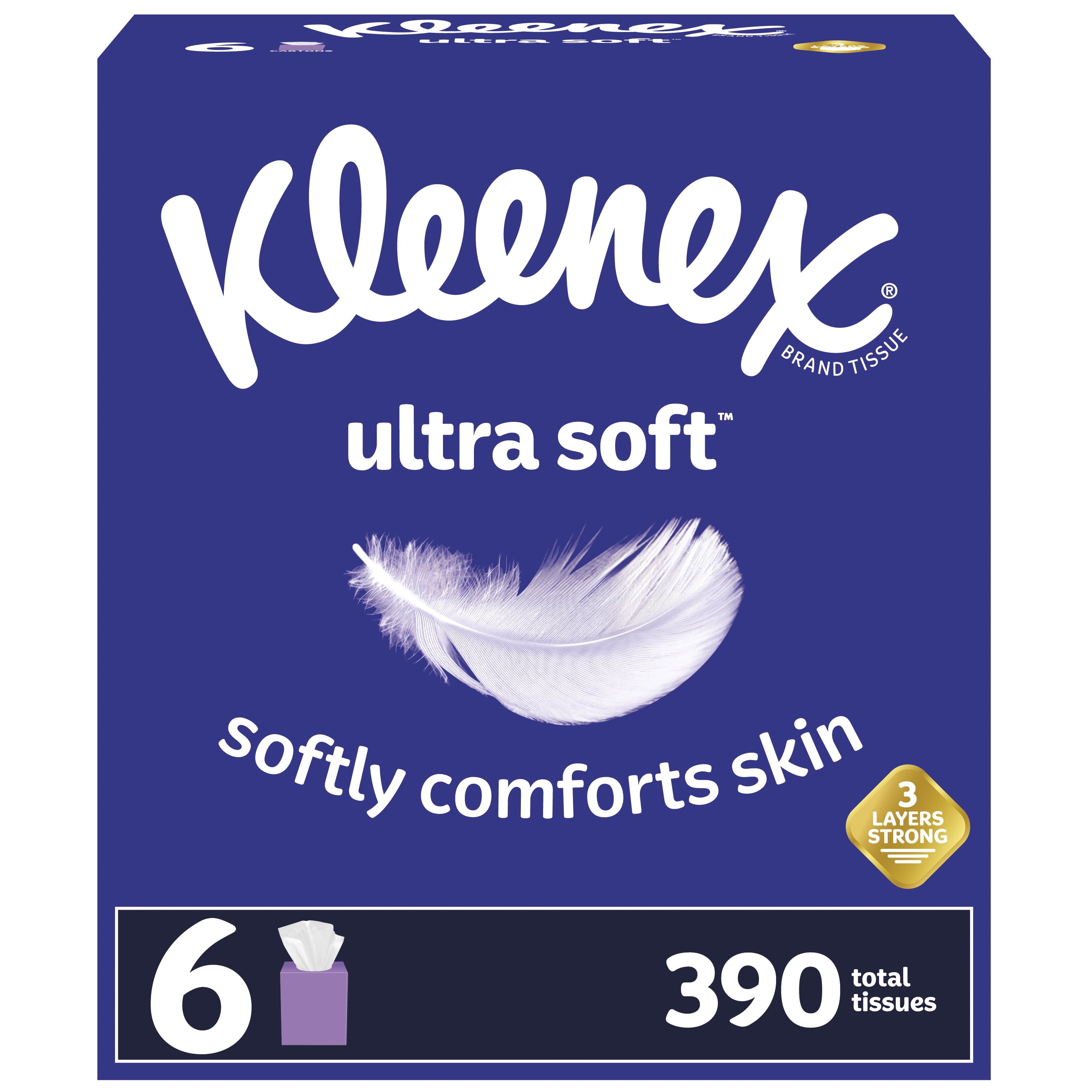 Kleenex Ultra Soft Facial Tissues, 6 Cube Boxes (390 Total Tissues)