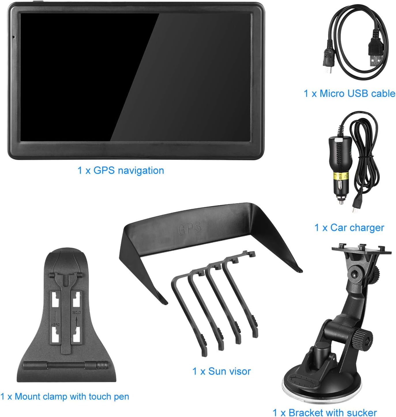 Sunthon GPS Navigation for Car, GPS Truck GPS for Car Garmin 7 Inch Touch Screen 16G 256M Voice Broadcast Car Navigation System with Speed Camera Black