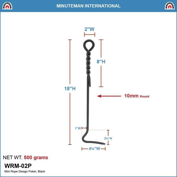 18 in. Tall Black Mini Rope Design Fireplace Poker Tool