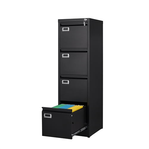 STANI 4 Drawer File Cabinet with Lock, Black Vertical Metal Filing Cabinets Home Office Storage File Cabinet for Hanging Files Folders Letter/Legal/A4 Size