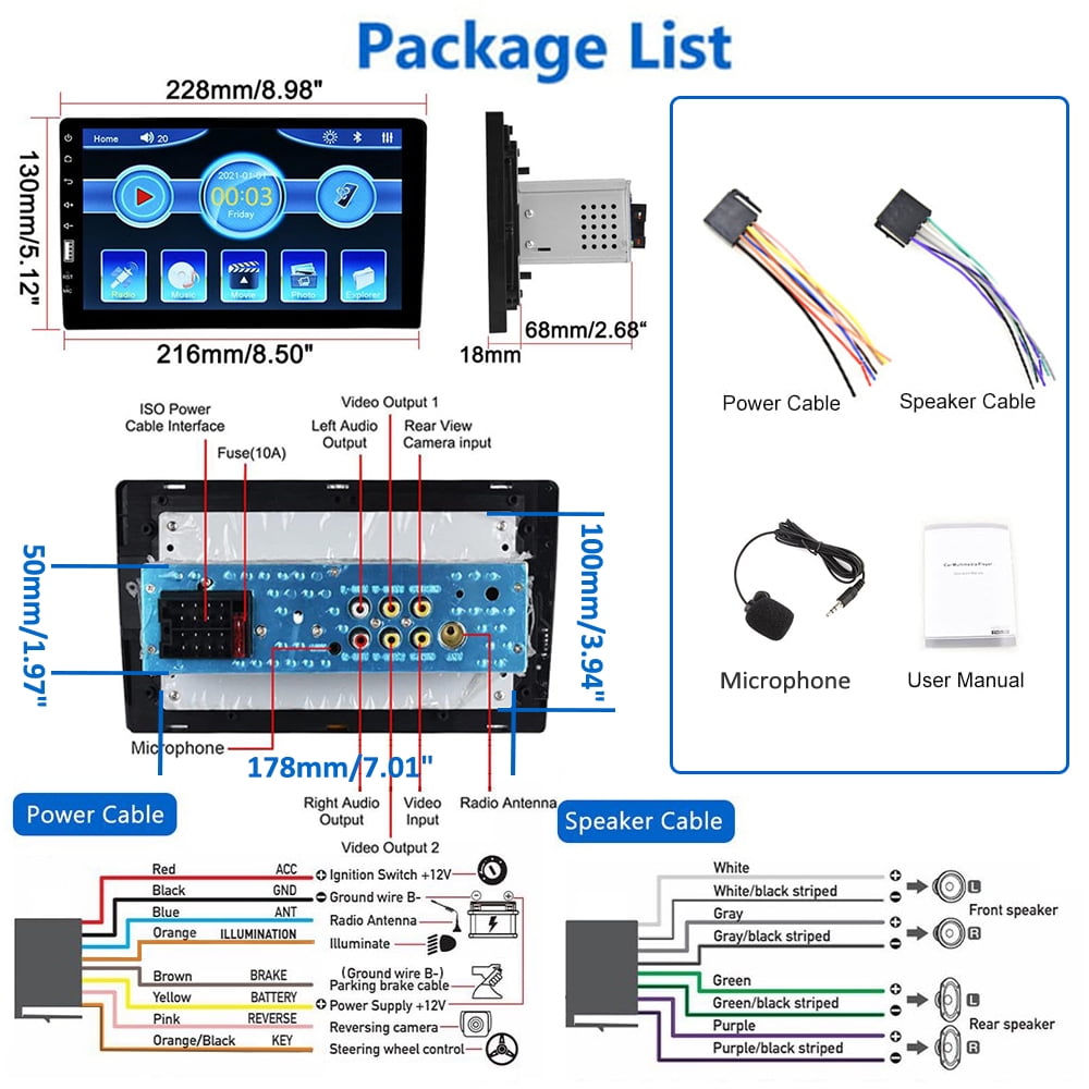 Podofo Single 1 Din 9'' Car Stereo Radio HD Touch Screen Multimedia Car MP5 Player Audio Head Unit Bluetooth Mirror Link USB FM Function with Microphone(No Rearview Camera)