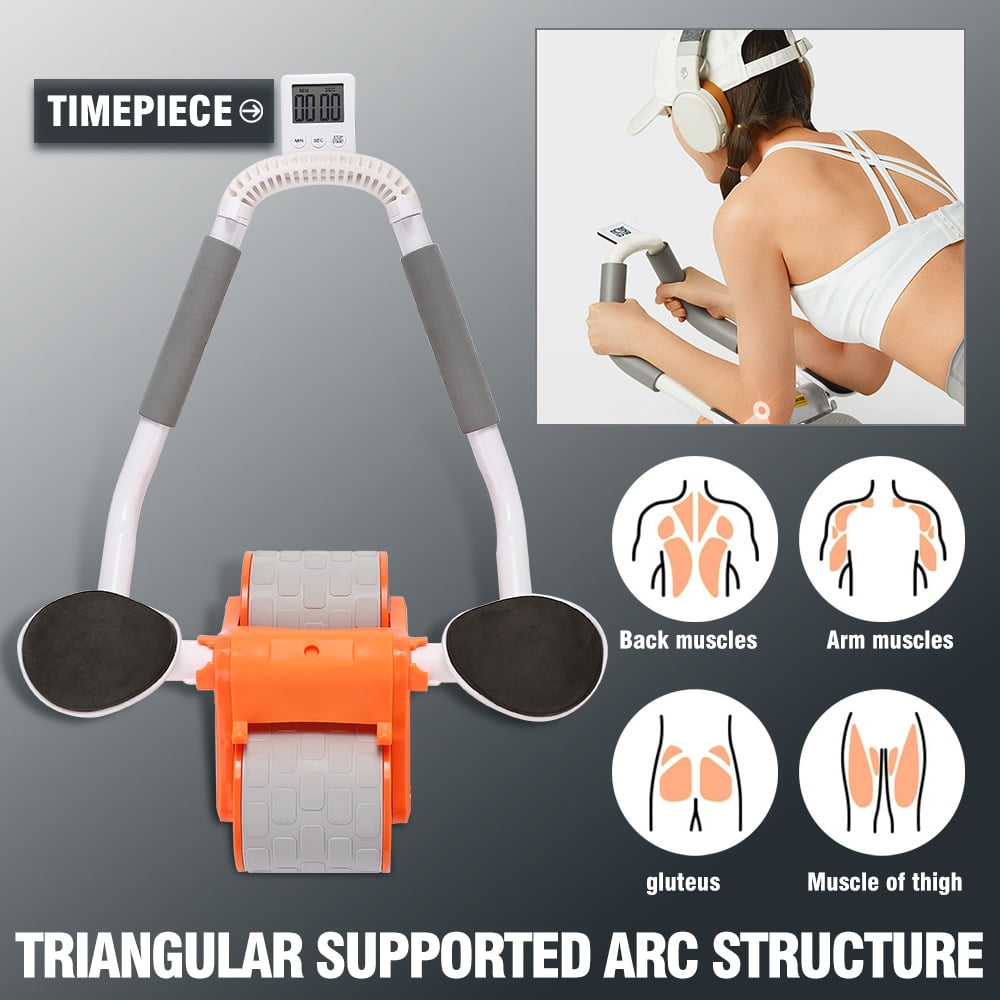 Automatic Rebound Abdominal Roller Dual-wheel AB Roller with LCD Display Elbow Supports