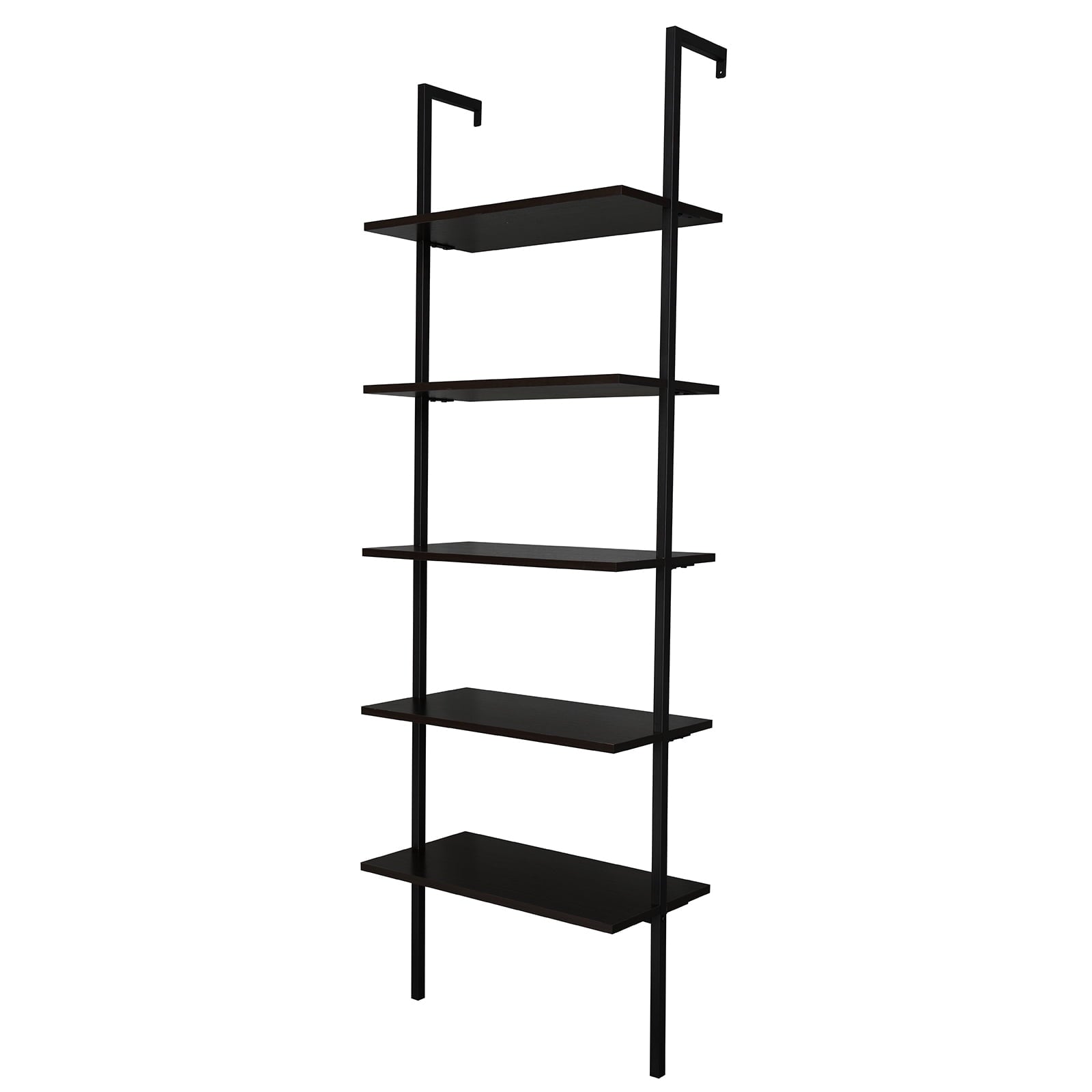 Zimtown 5-Shelf Wood Bookcase and Bookshelf, Wall Mounted Learning Ladder Display Rack, Black Finish