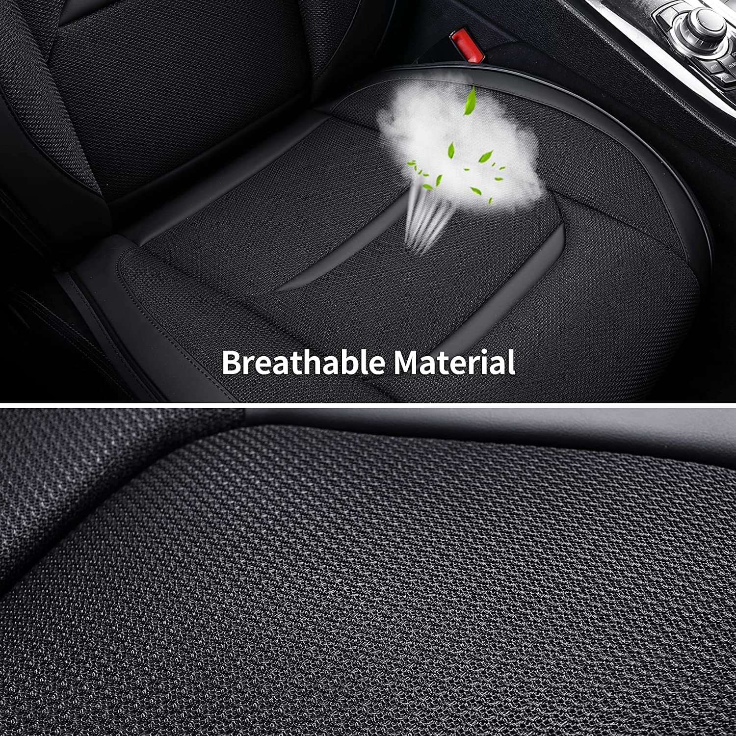 Coverado Front Pair Seat Protector, Breathable Leather & Fabric Car Seat Cushions 2 Pieces, Oval Pattern, Protective Seat Covers Universal Fit Most Vehicles, Sedans, SUVs, Trucks and Vans, Black