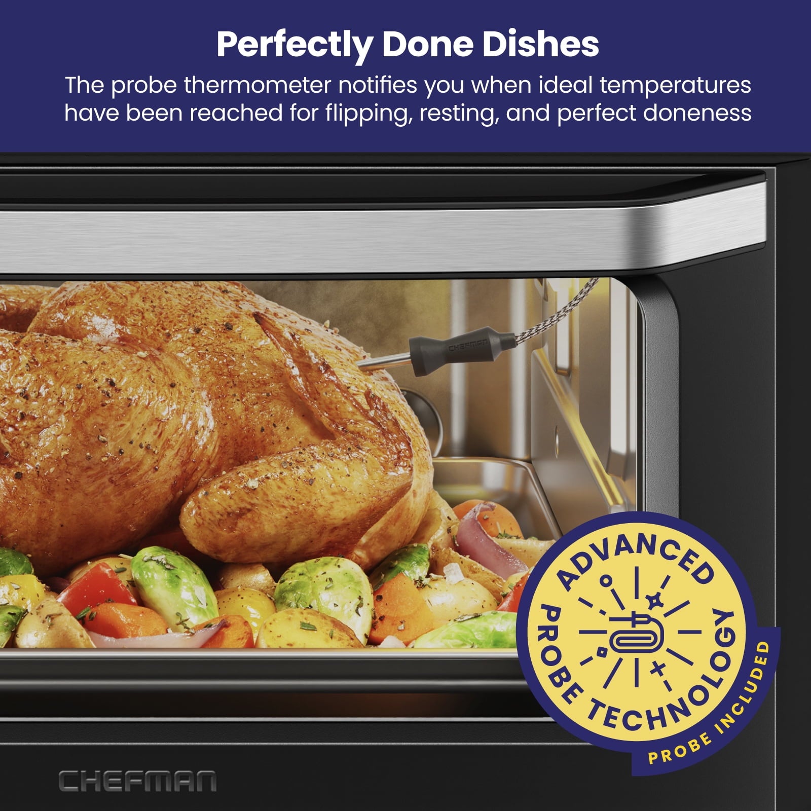 Chefman 12-in-1 Air Fryer Oven Combo w/ Probe Thermometer, 20 qt Capacity, Black Stainless Steel