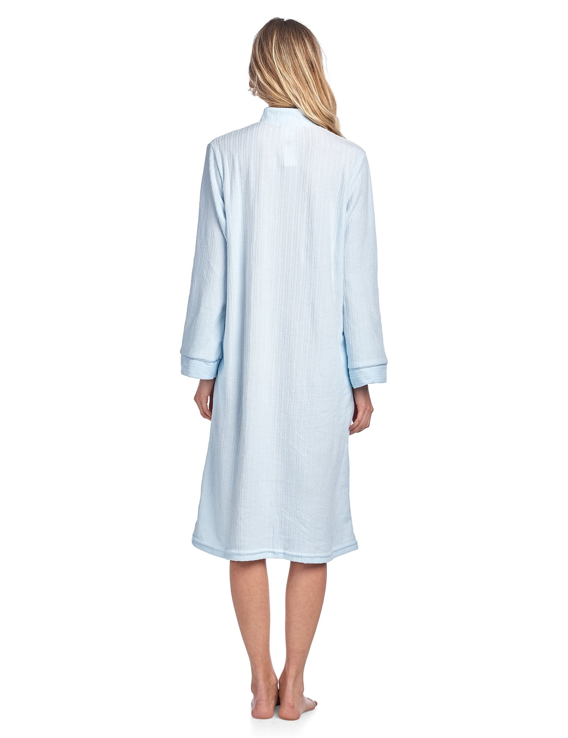 Casual Nights Women's Zipper Front Jacquard Terry Fleece Robe Duster - Blue - X-Large