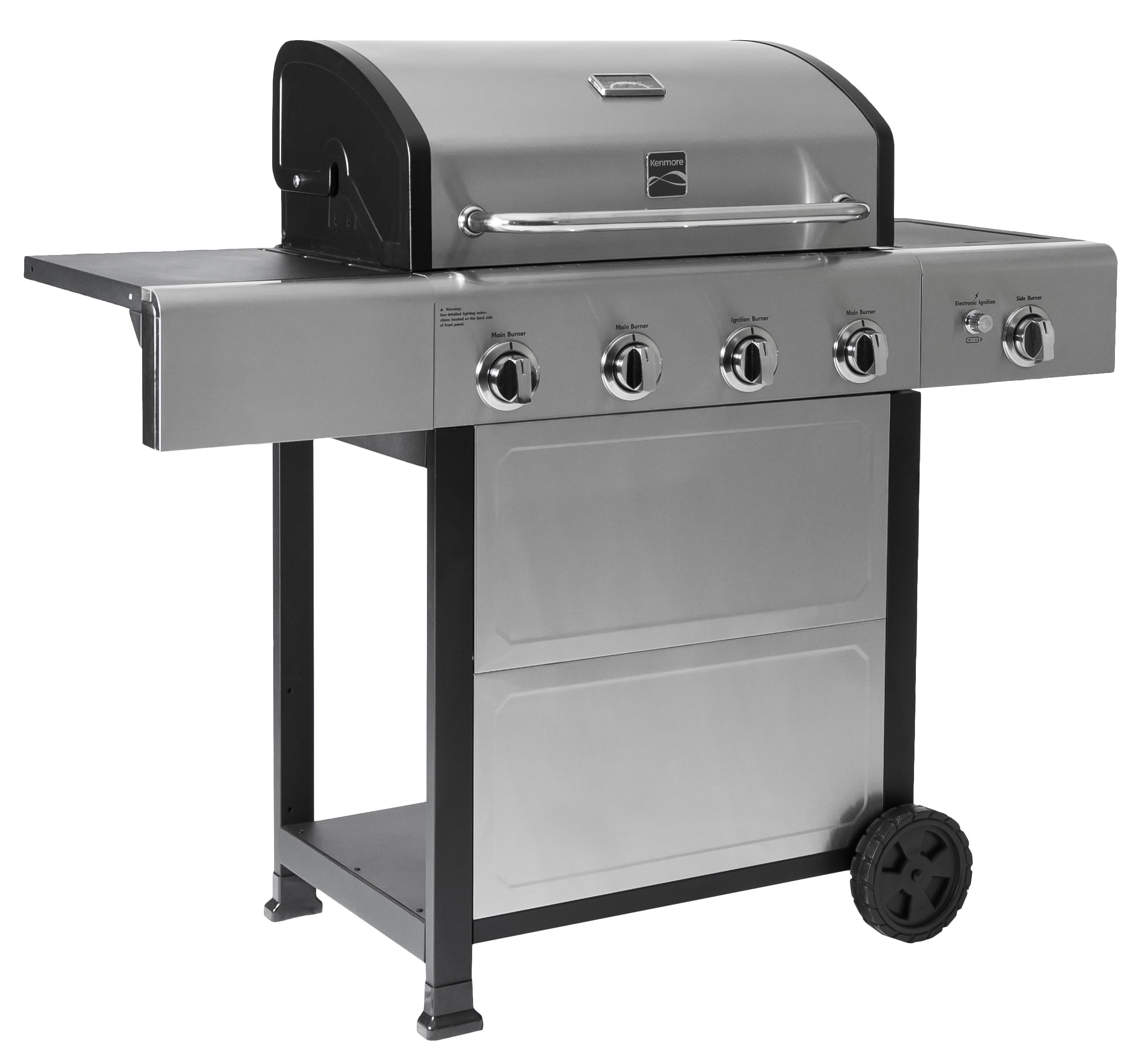 4-Burner Outdoor Propane Gas Grill with Side Burner, Open Cart, Stainless Steel