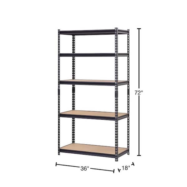 5-Tier Heavy Duty Steel Garage Storage Shelving Unit in Black (36 in. W x 72 in. H x 18 in. D)