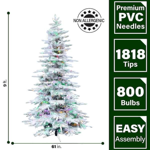 9.0-ft. Pre-Lit Mountain Pine Snow Flocked Artificial Christmas Tree, Multi-Color LED Lights