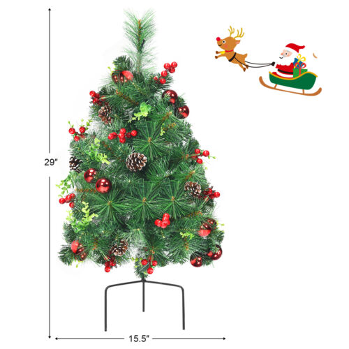 2PCS Pre-Lit Christmas Tree Artificial Pathway Xmas Tree w/ 8 Flash Modes