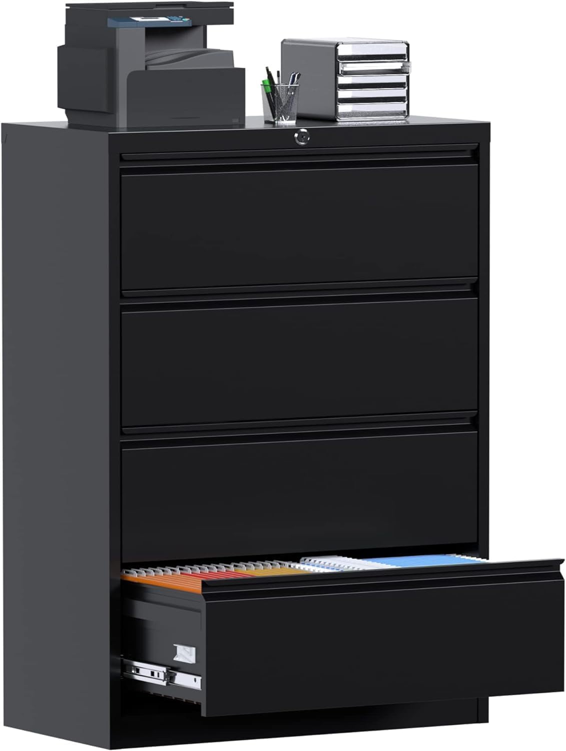SUNCROWN 2 Drawer Lateral Metal File Storage  Cabinet with Lock for Legal/Letter A4 Size, Black